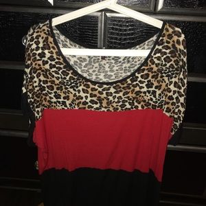 Leopard, red & black color block top